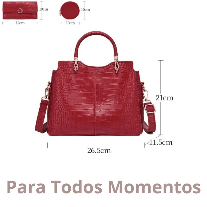 dimensões da Bolsa de Ombro Feminina mais Carteira e Porta Moedas