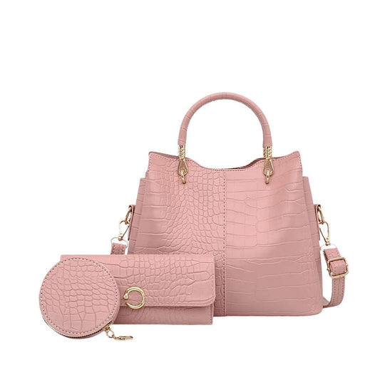 Bolsa de Ombro Feminina mais Carteira e Porta Moedas cor rosa